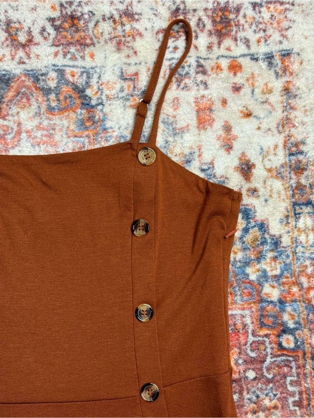 Liyinxi Rust Orange Brown Button Detail Midi Dress Size Medium - Picture 4 of 5